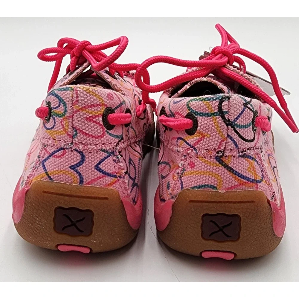 Twisted X Pink Canvas Boots Loafers Kids 1M Heart Print NWT YDM0034 EXC